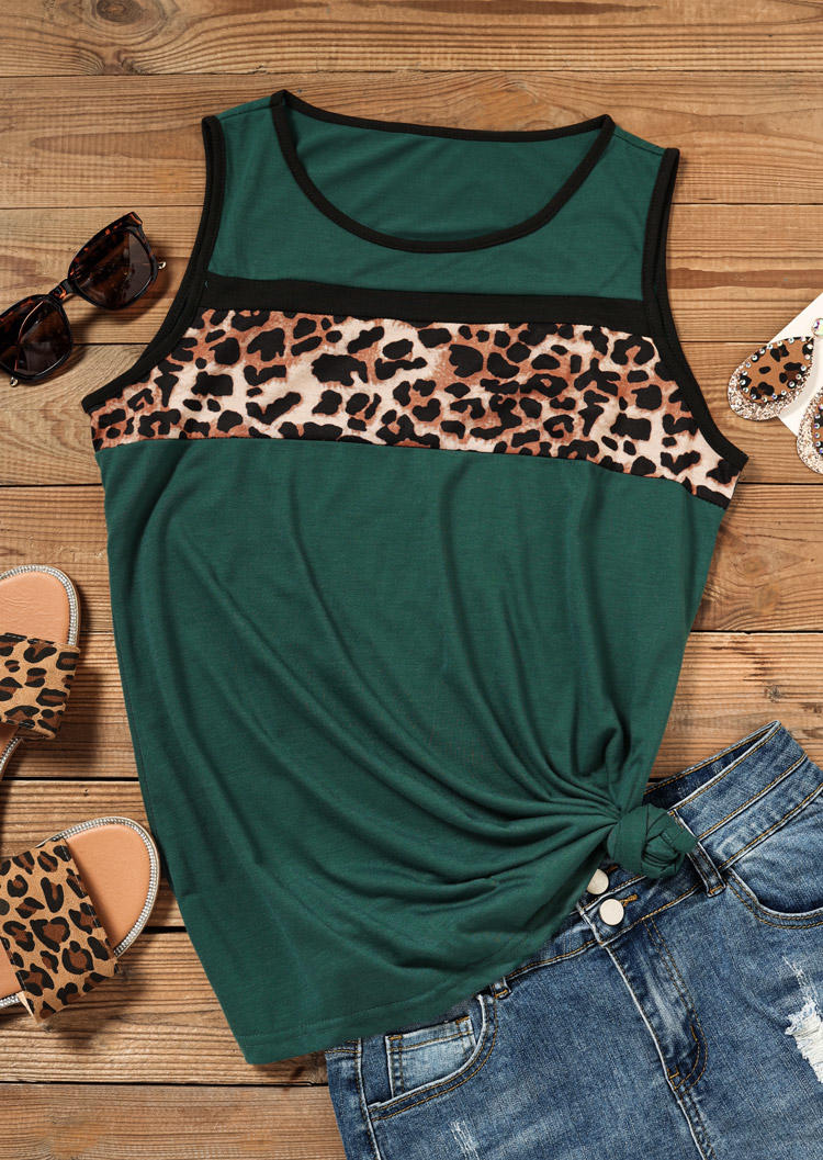 

Tank Tops Leopard O-Neck Casual Tank Top in Green. Size