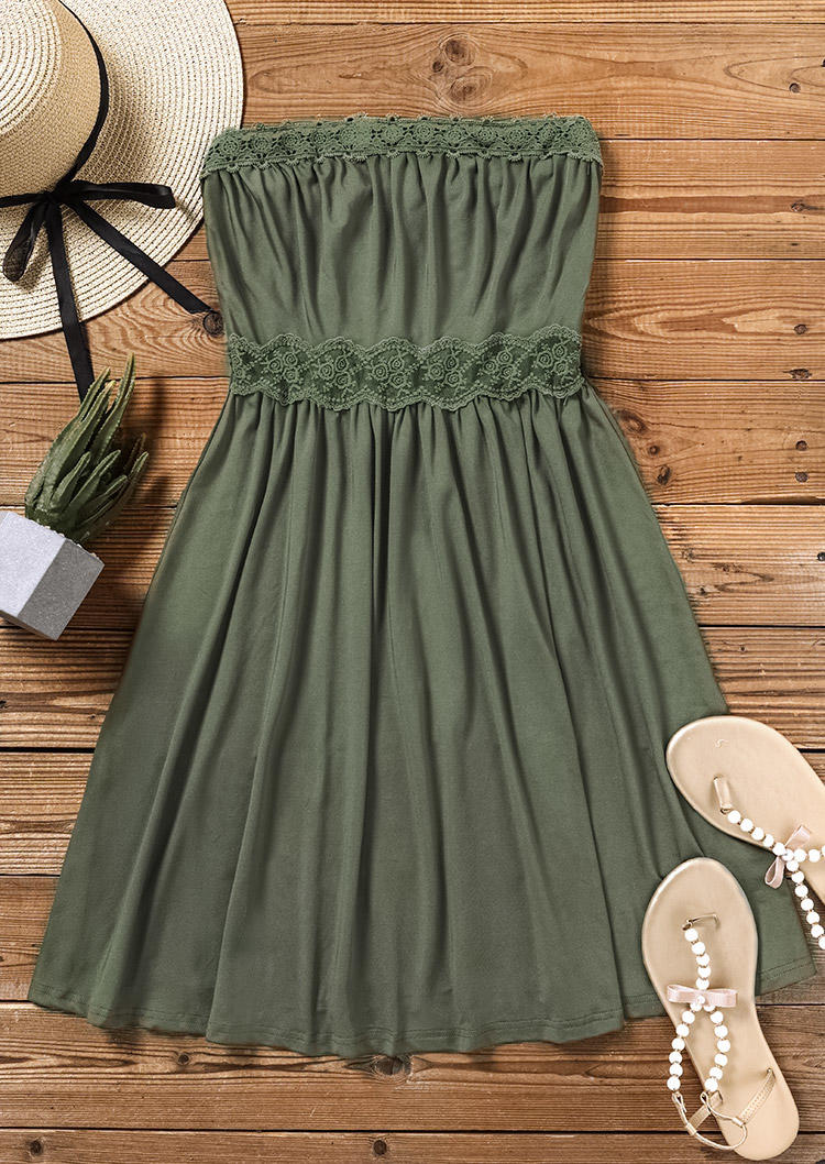 

Mini Dresses Lace Splicing Ruffled Strapless Bandeau Mini Dress - Army Green in Green. Size