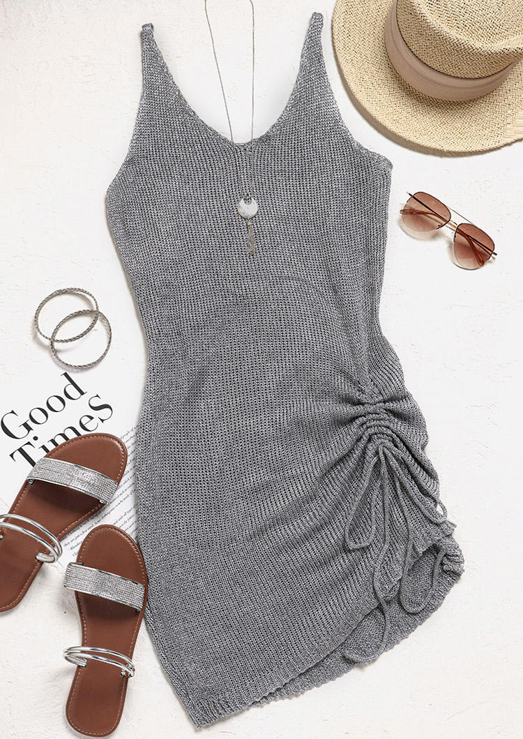 

Mini Dresses Knitted Drawstring Open Back Mini Dress in Gray. Size