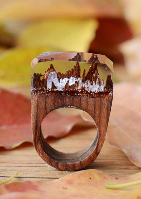 

Rings Secret Wood Resin Ring in Multicolor. Size
