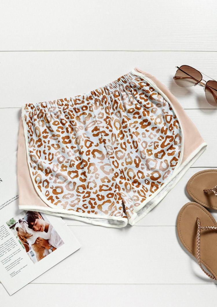 

Shorts Leopard Splicing Elastic Waist Shorts in Multicolor. Size: L,M,,XL
