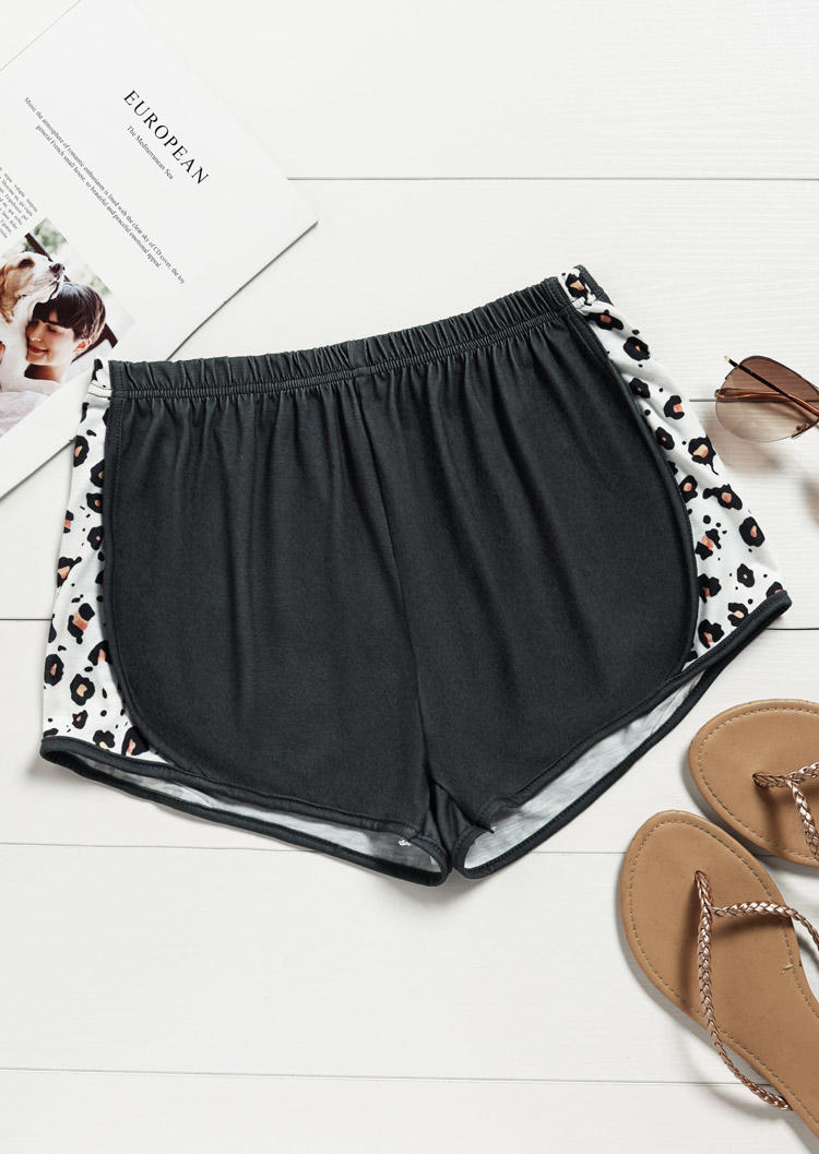 

Shorts Leopard Color Block Elastic Waist Casual Shorts in Dark Grey. Size: ,M,L,XL