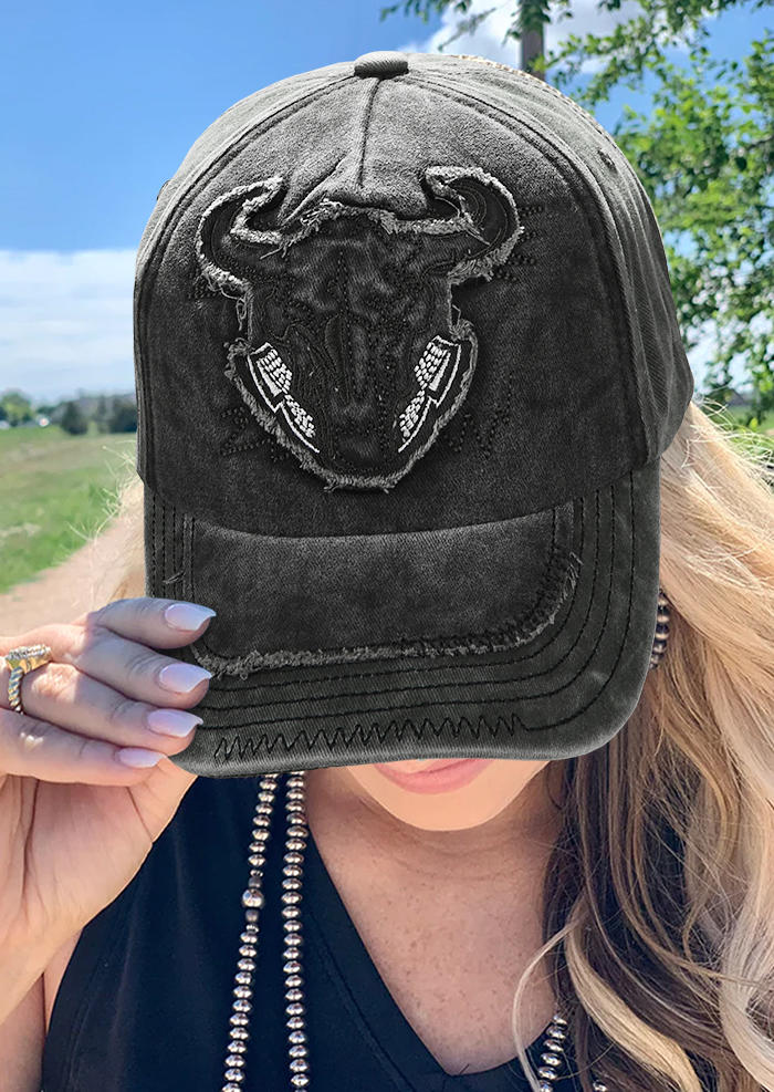 

Hats Steer Skull Washed Baseball Cap in Black. Size