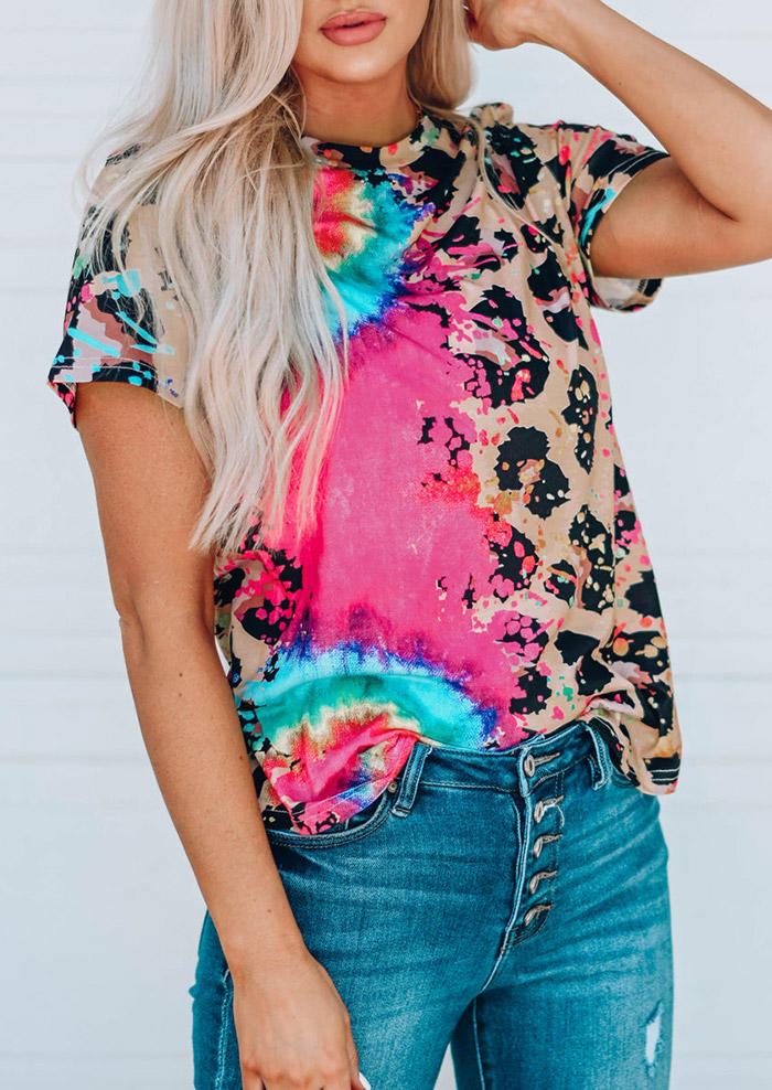 

T-shirts Tees Leopard Tie Dye O-Neck T-Shirt Tee in Multicolor. Size