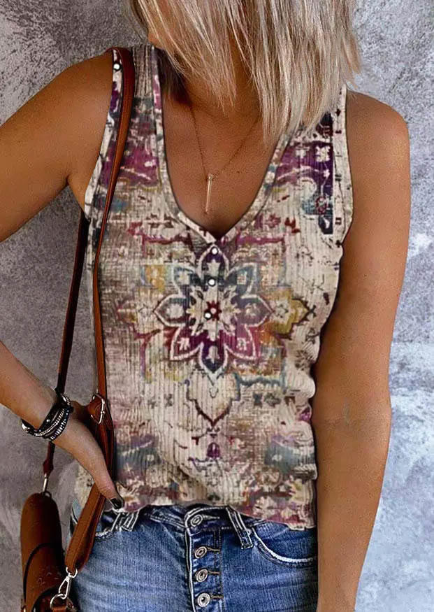 Floral Button Ethnic Retro Tank