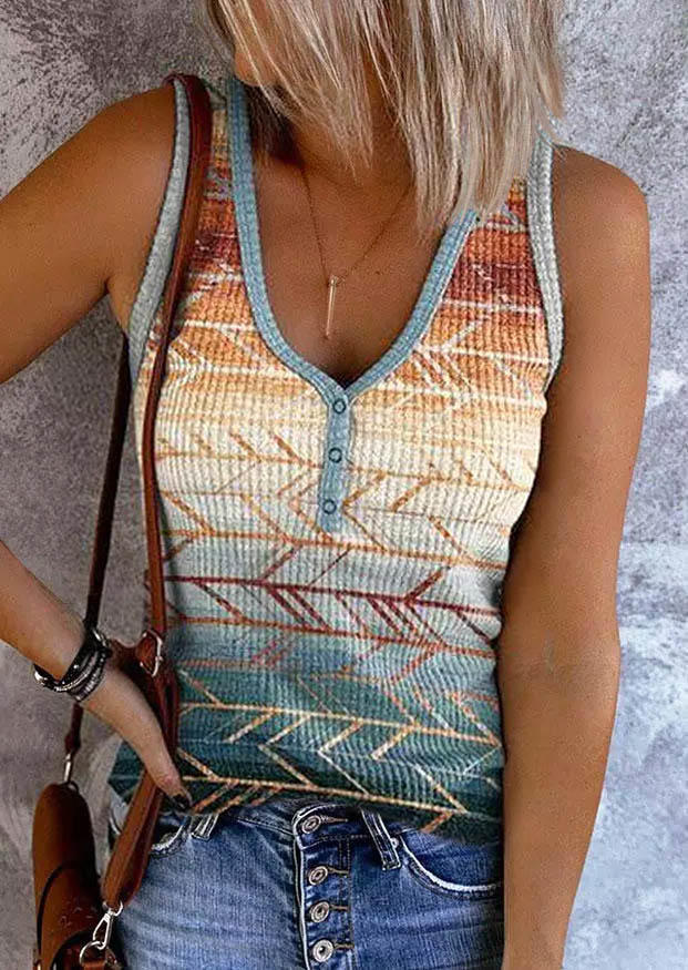 

Tank Tops Gradient Geometric Snap Button Tank Top in Multicolor. Size