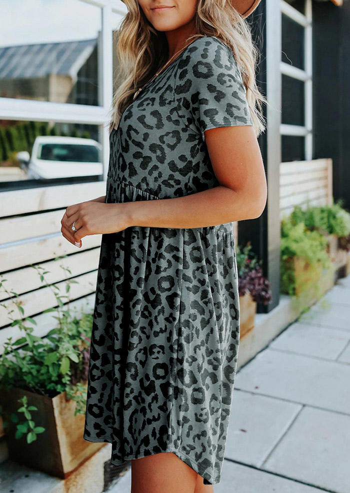 

Mini Dresses Leopard Ruffled High Low Hem Mini Dress - Dark Grey in Gray. Size
