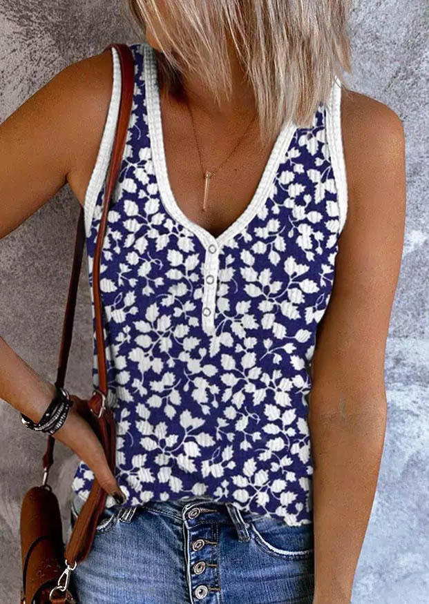 

Tank Tops Floral Snap Button Casual Tank Top in Purple. Size