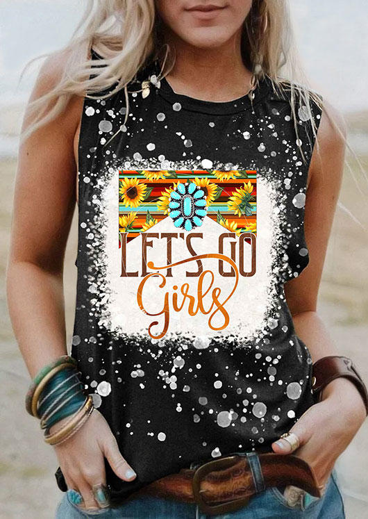 

Tank Tops Let' Go Girls Sunflower Turquoise Bleached Tank Top in Black. Size