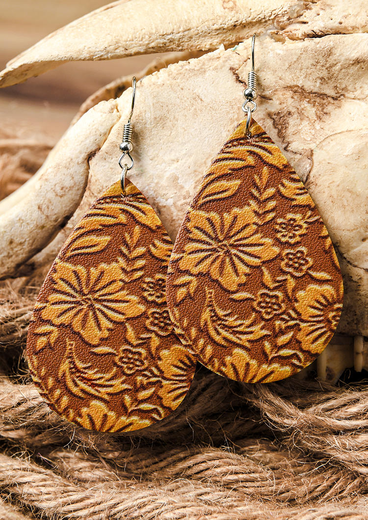 

Earrings Vintage Floral Water Drop PU Leather Earrings in Multicolor. Size