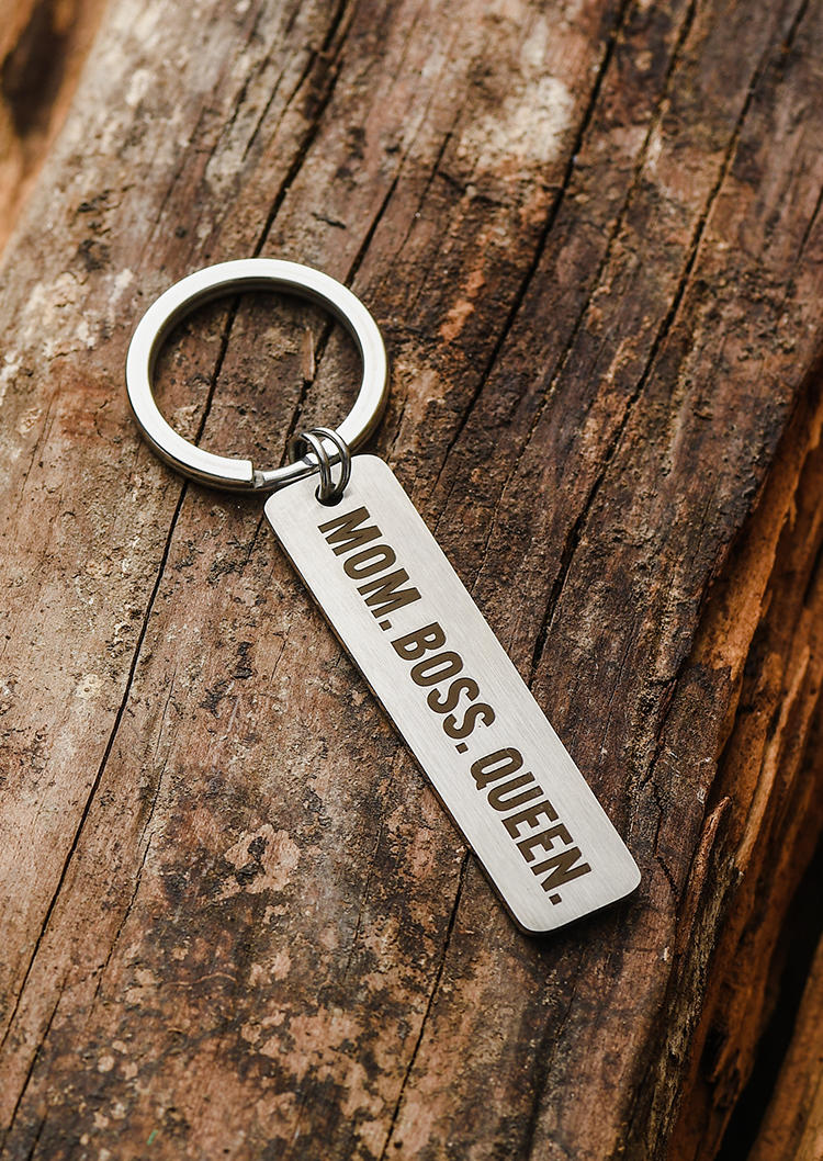 

Keychains Mom Boss Queen Stainless Steel Keychain in Silver. Size