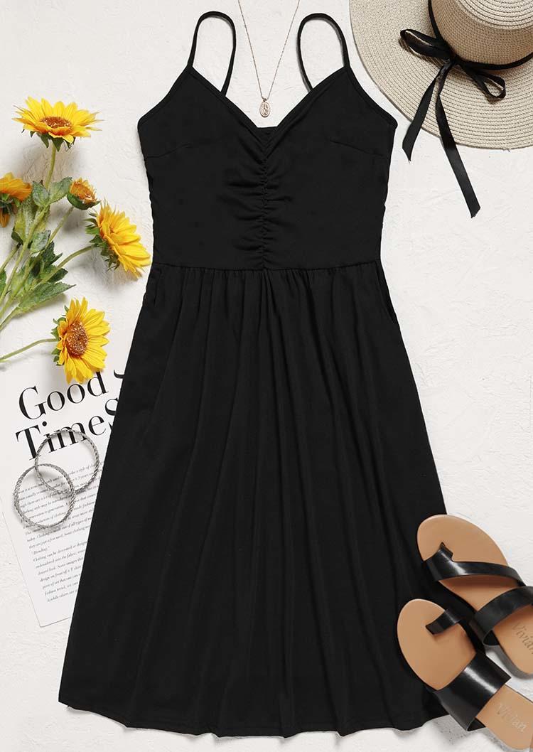 Mini Dresses Ruffled Ruched Spaghetti Strap Mini Dress in Black. Size: S
