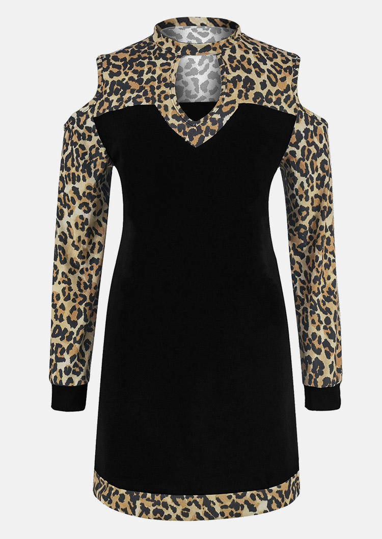 Leopard Cold Shoulder Long Sleeve Mini Dress