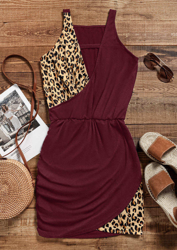 

Mini Dresses Leopard Splicing Hollow Out Sleeveless Mini Dress - Burgundy in Red. Size: L,M,S