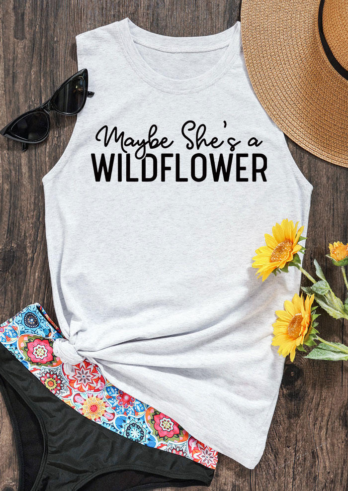 

Tank Tops Maybe She' A Wildflower O-Neck Tank Top - White in Gray. Size
