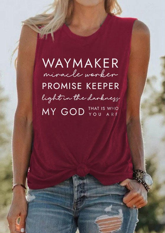 Tank Tops Waymaker Miracle Worker Promise Keeper Light In The Darkness Tank Top - Burgundy in Red. Size: L,XL