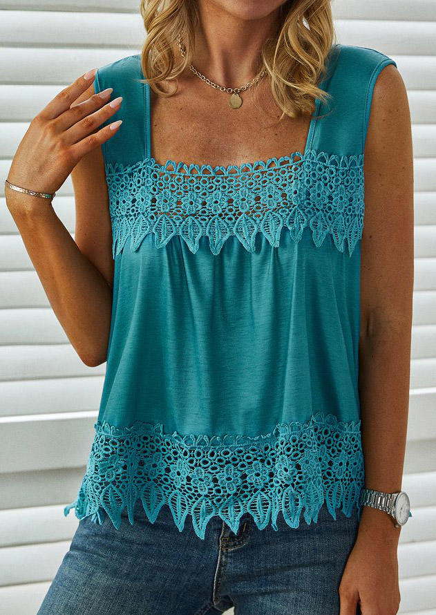 

Tank Tops Lace Splicing Casual Tank Top - Lake Blue in Blue. Size