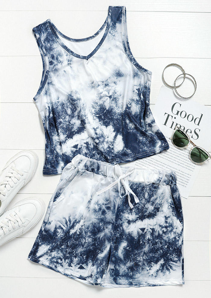 

Two-Piece Sets Tie Dye Tank And Pocket Drawstring Shorts Two-Piece Set in Deep Blue. Size: ,M,L,XL