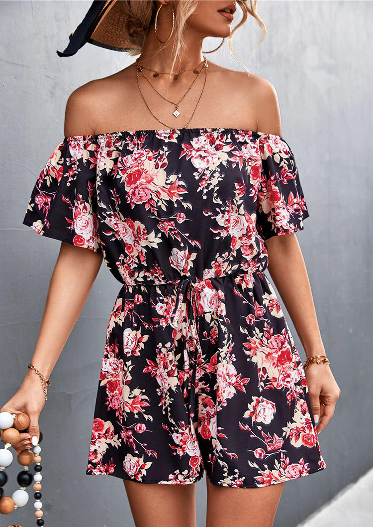 

Jumpsuits & Rompers Floral Bowknot Short Sleeve Tie Romper in Multicolor. Size