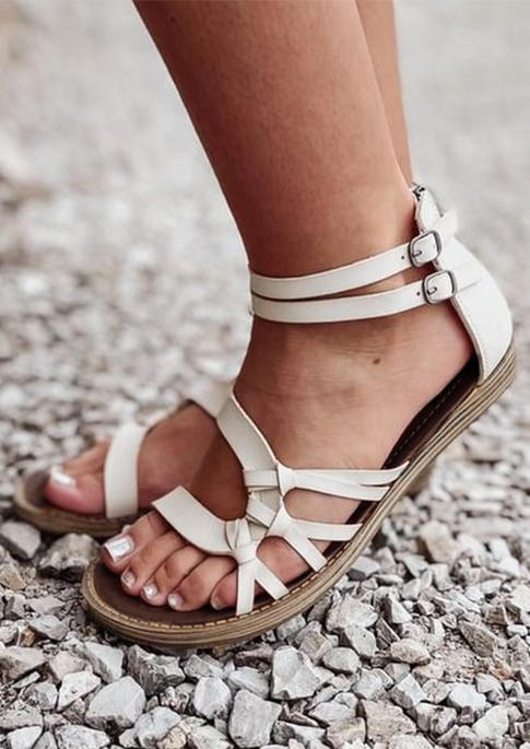 

Sandals Zipper Buckle Strap Flat Sandals in White. Size: ,38,39,40,41
