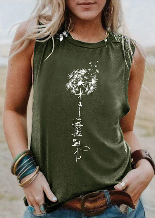 

Tank Tops Dandelion Just Breathe O-Neck Tank Top in Army Green. Size