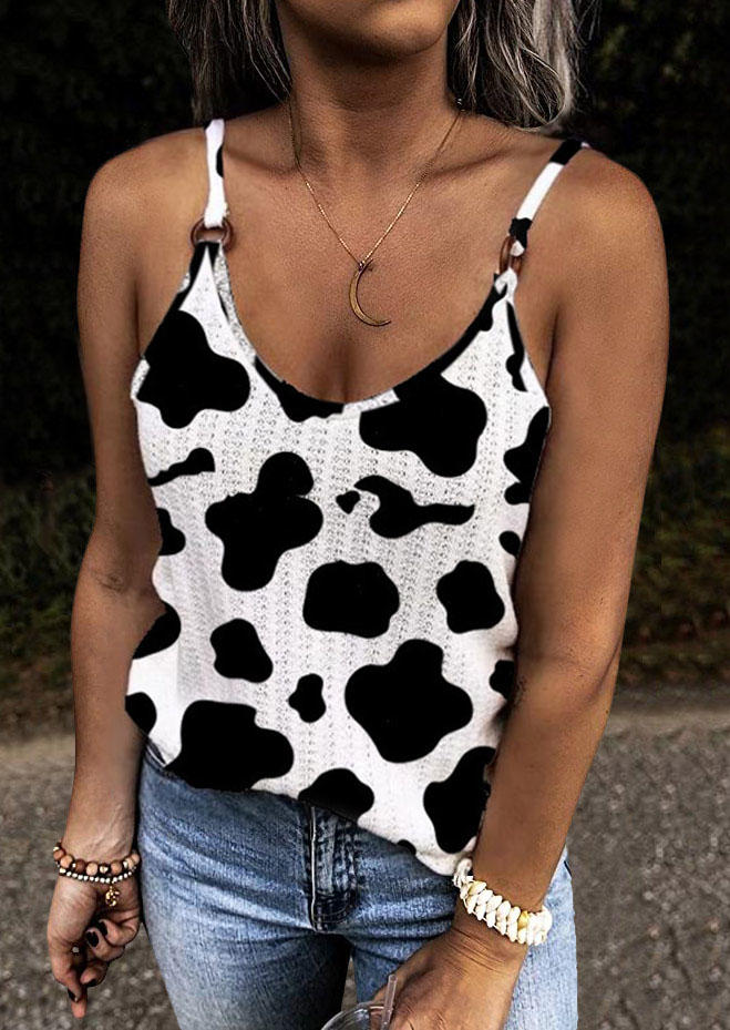 

Tank Tops Cow O-Neck Camisole in White. Size