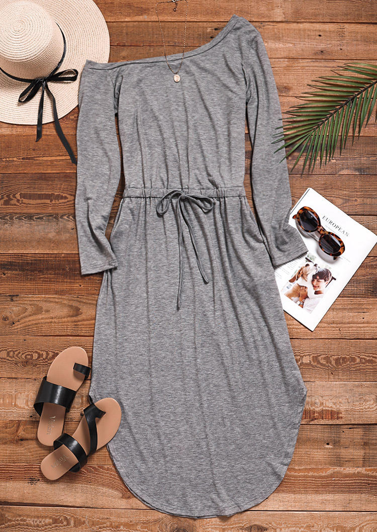 

Midi Dresses Irregular Tie Pocket One Sided Cold Shoulder Midi Dress - Light Grey in Gray. Size