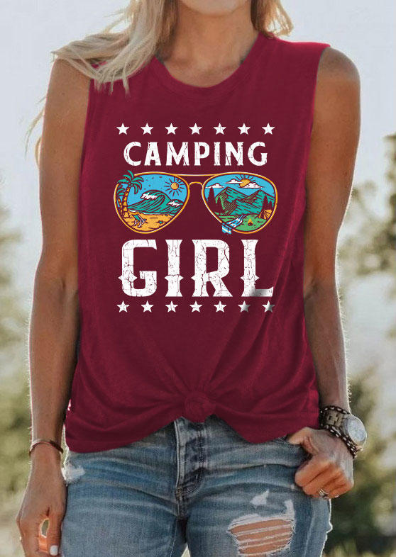 

Tank Tops Camping Girl Glasses Coconut Tree Tank Top - Burgundy in Red. Size: L
