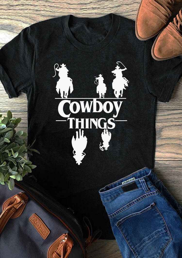 

T-shirts Tees Cowboy Things O-Neck T-Shirt Tee in Black. Size
