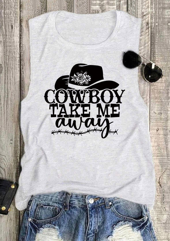 

Tank Tops Cowboy Take Me Away Floral Hat Tank Top - Light Grey in Gray. Size