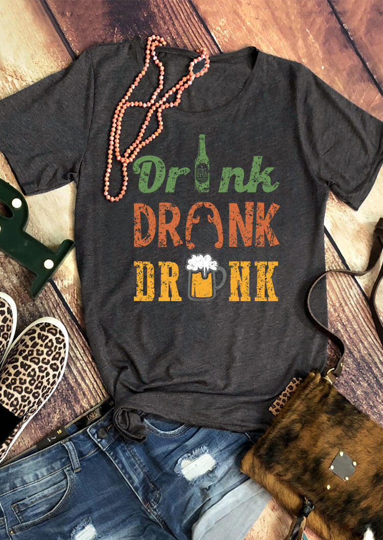 

T-shirts Tees Drink Drank Drunk O-Neck T-Shirt Tee - Dark Grey in Gray. Size