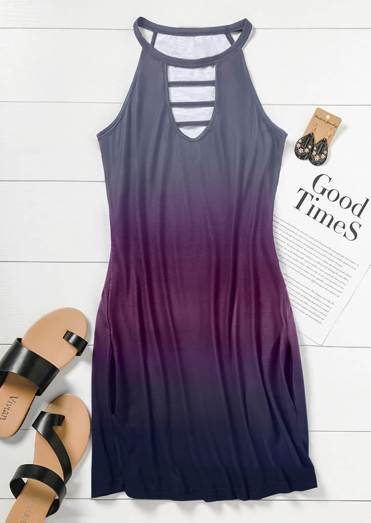 

Mini Dresses Gradient Pocket Hollow Out Mini Dress in Multicolor. Size