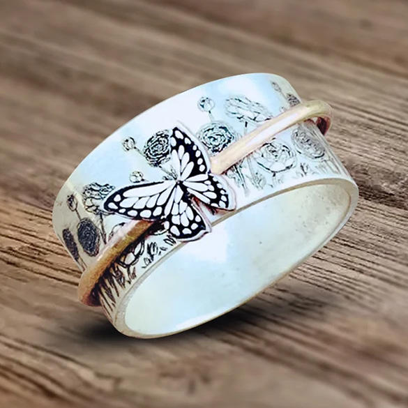 Butterfly Floral Alloy Spinning Fidget Ring