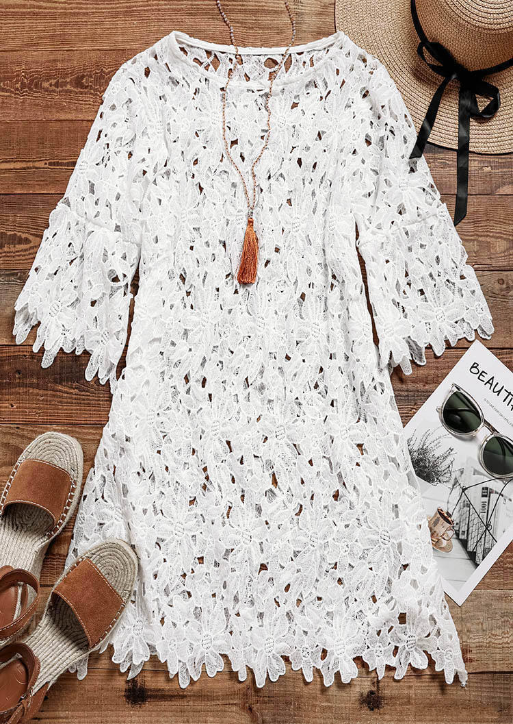 

Two-piece Dresses Lace Hollow Out Two-Piece Mini Dress Outfit in White. Size: ,M,L,XL