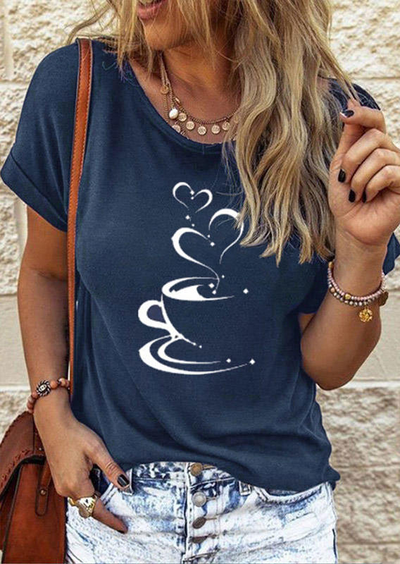 T-shirts Tees Simple Coffee Heart T-Shirt Tee - Navy Blue in Blue. Size: S