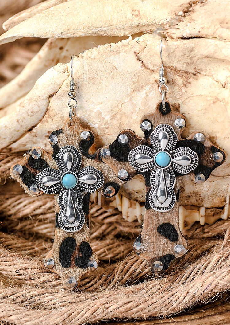 

Earrings Leopard Cross Rhinestone Hook Earrings in Multicolor. Size