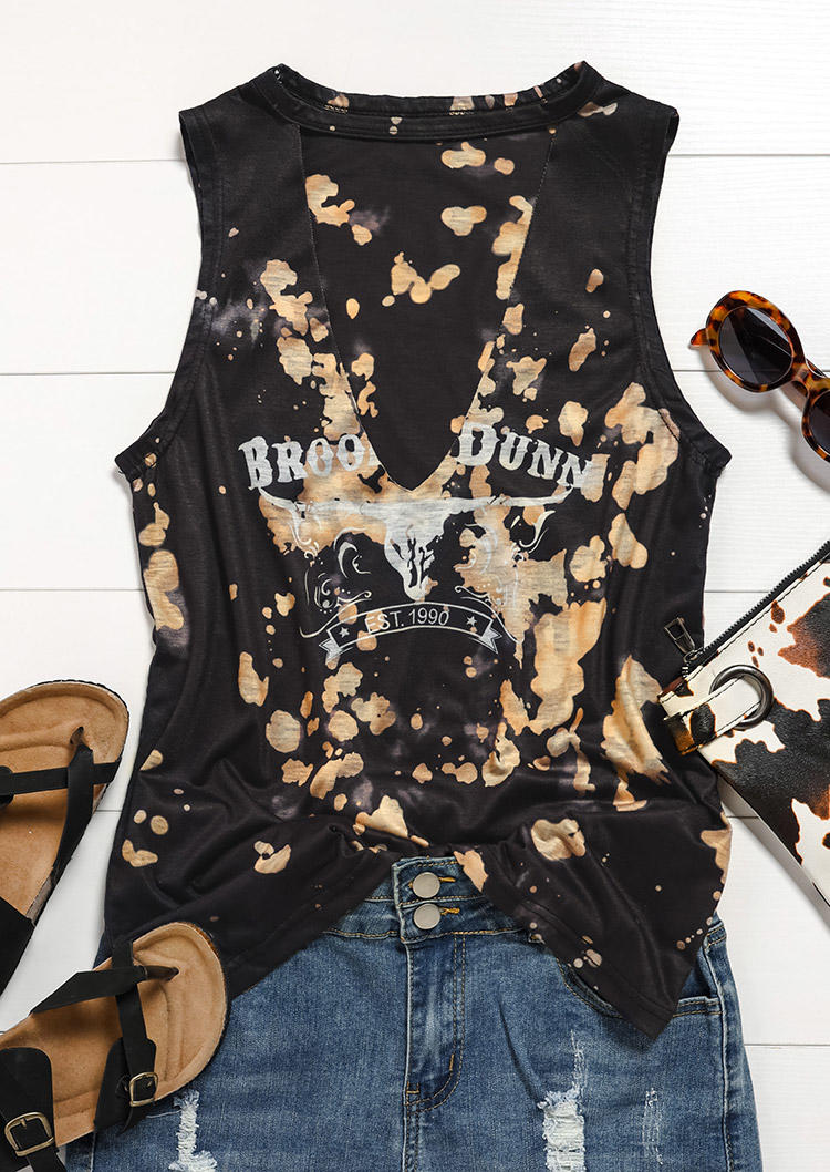 

Tank Tops Country Music Steer Skull Bleached Hollow Out Tank Top in Multicolor. Size