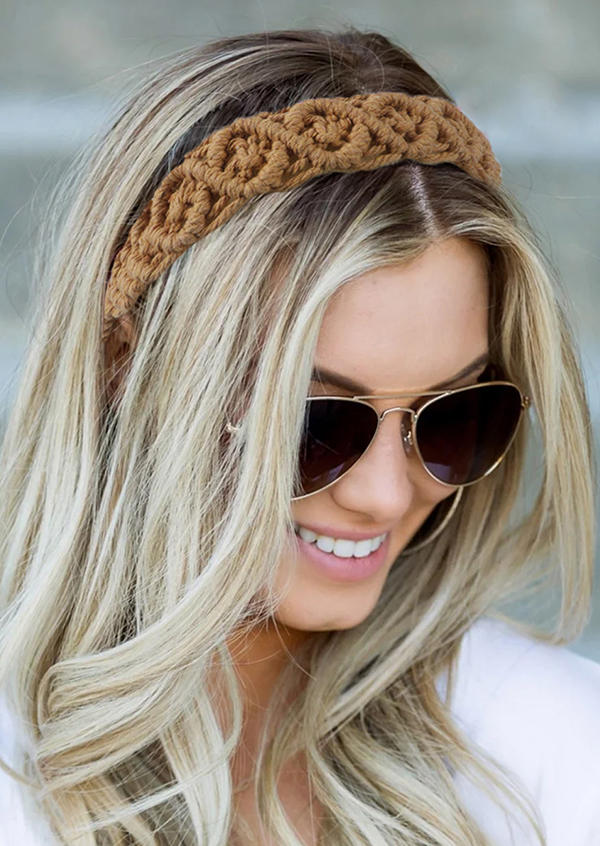 

Bohemian Crochet Elastic Wide Headband in Brown. Size