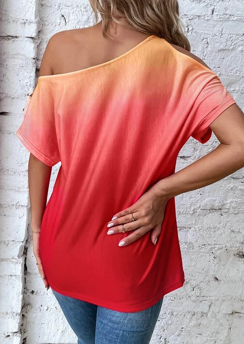 Blouses Gradient One Sided Cold Shoulder Casual Blouse in Multicolor. Size: S