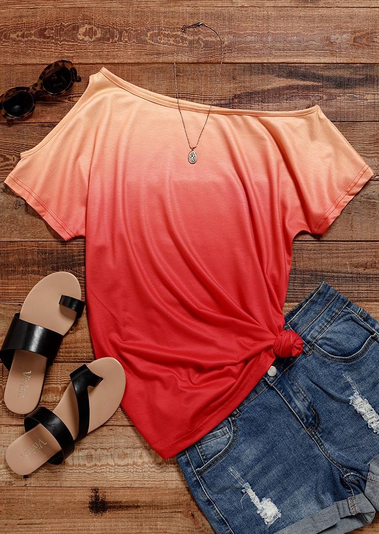 Gradient One Sided Cold Shoulder Casual Blouse