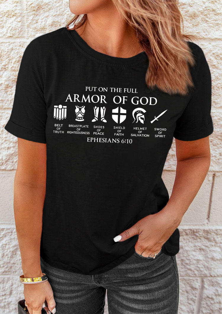 Put On The Full Armor Of God T-Shirt Tee - Black