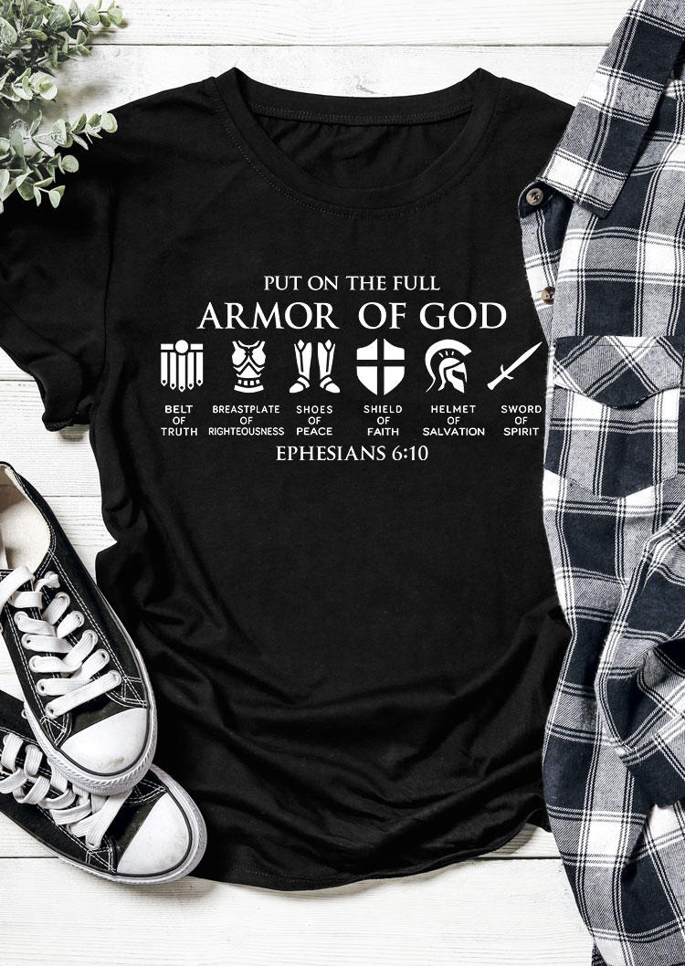 

T-shirts Tees Put On The Full Armor Of God T-Shirt Tee in Black. Size