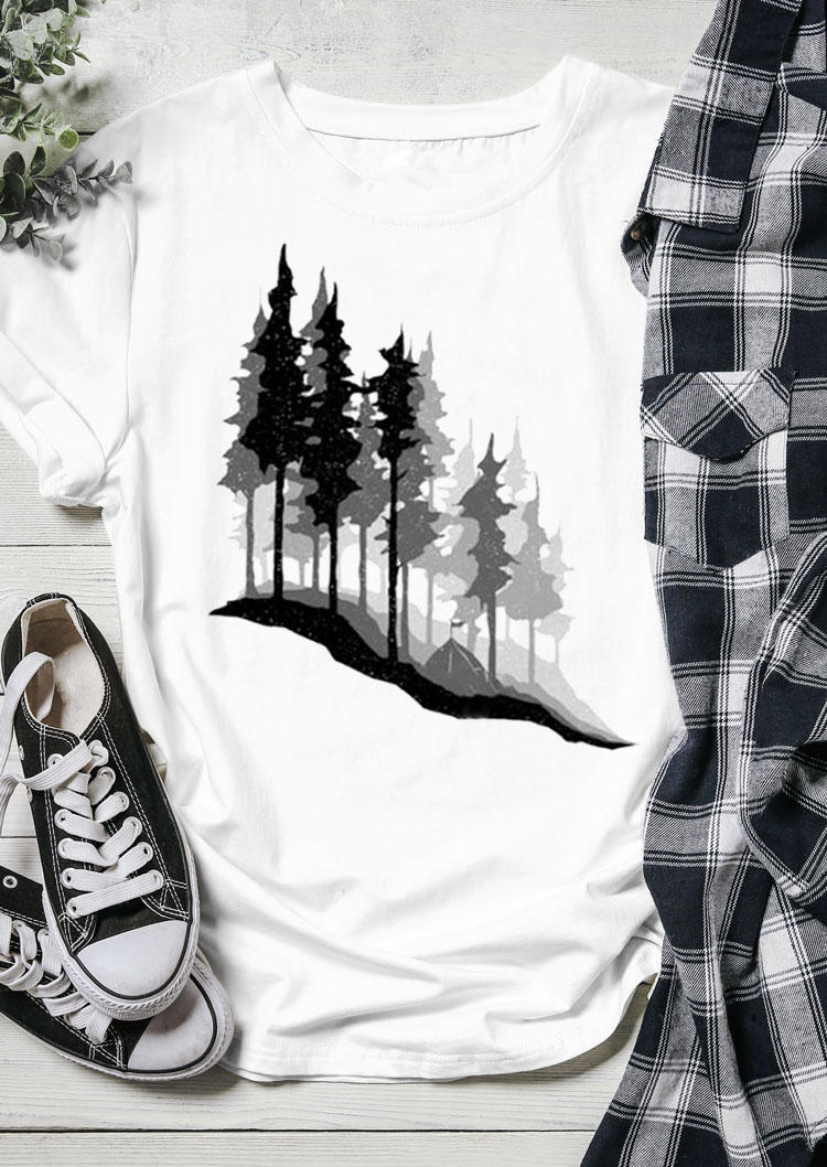 

T-shirts Tees Forest Trees Silhouette Camping T-Shirt Tee in White. Size