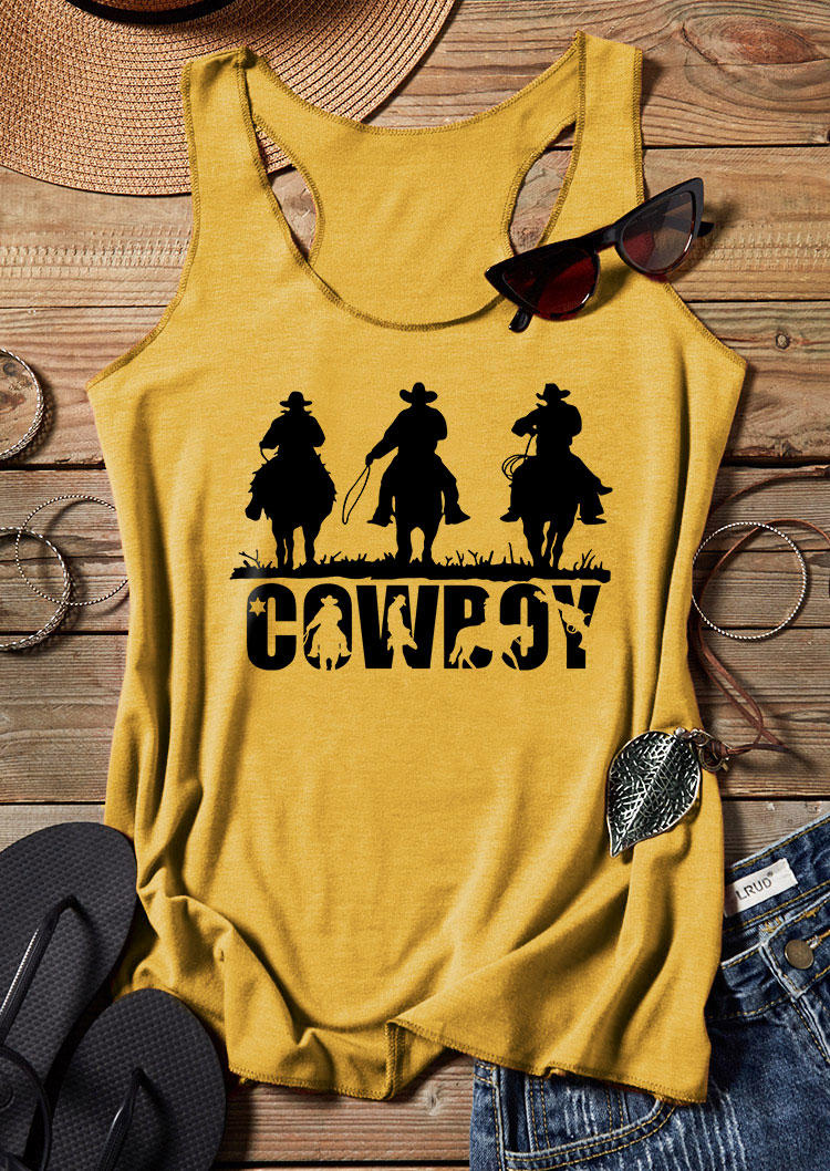 Tank Tops Cowboy Silhouette Racerback Tank Top in Yellow. Size: S