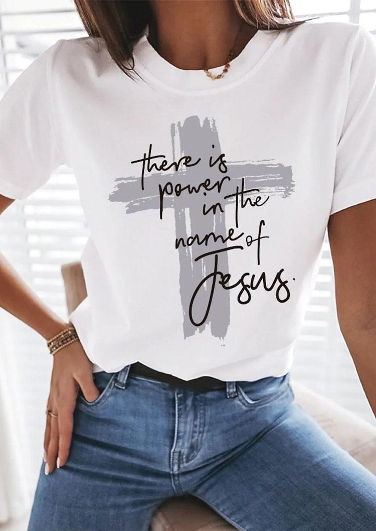 

T-shirts Tees There Is Power In The Name Of Jesus Cross T-Shirt Tee in White. Size