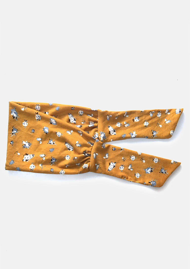 Floral Elastic Sports Wide Headband in Yellow. Size: One Size