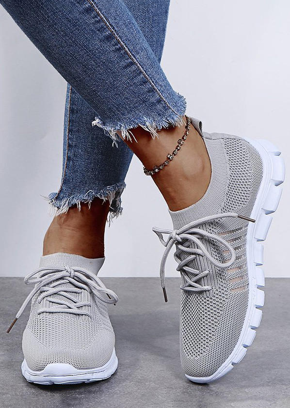 Sneakers Breathable Lace Up Flying Weaving Sneakers in Gray. Size: 38,39,40,41