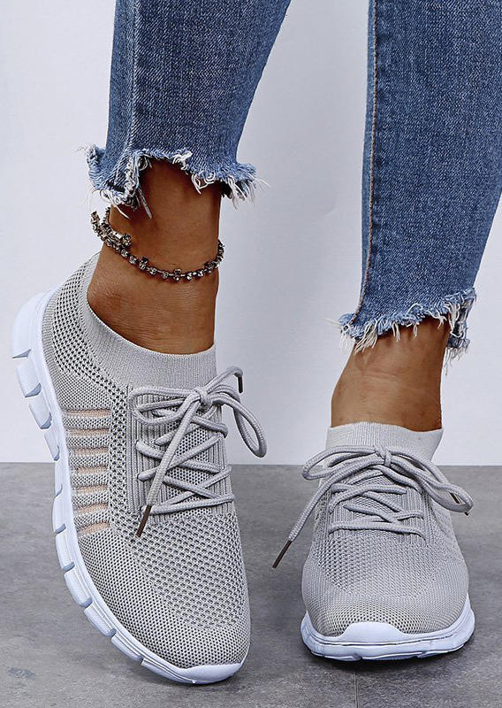 Breathable Lace Up Flying Weaving Sneakers - Gray