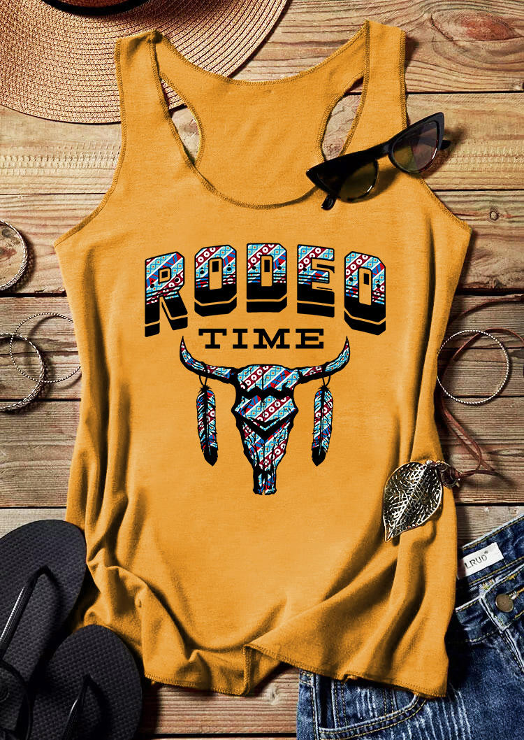 

Tank Tops Rodeo Time Steer Skull Racerback Tank Top in Yellow. Size