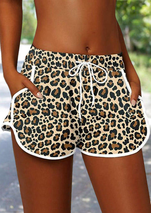 

Shorts Leopard Pocket Drawstring Casual Shorts in Multicolor. Size